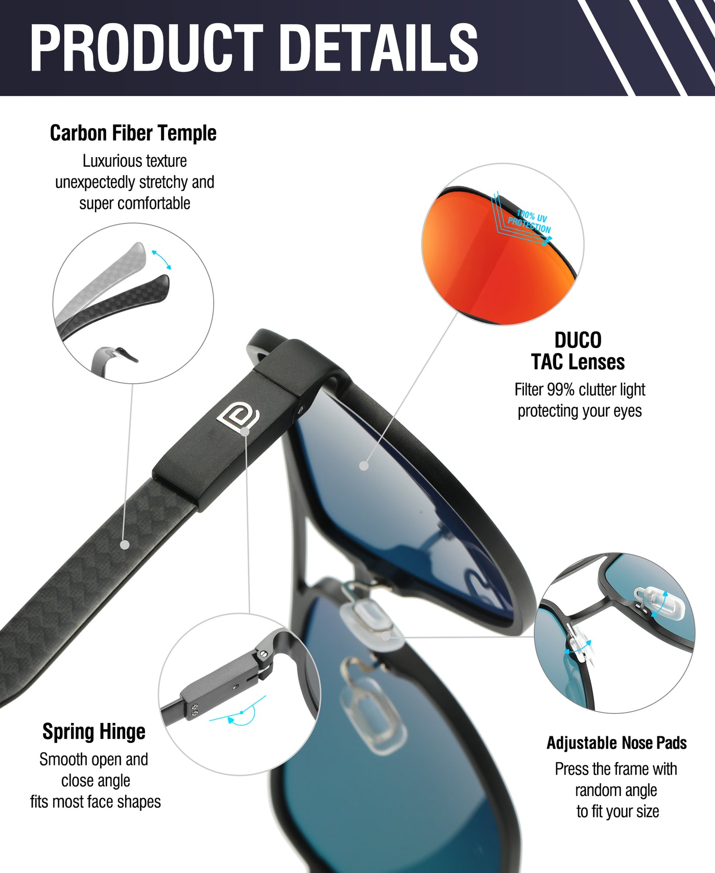 DUCO Aviator Sunglasses For Men Polarized Sunglasses Men UV Protection Carbon Fiber Temple Mens Sun glasses For Driving 3051