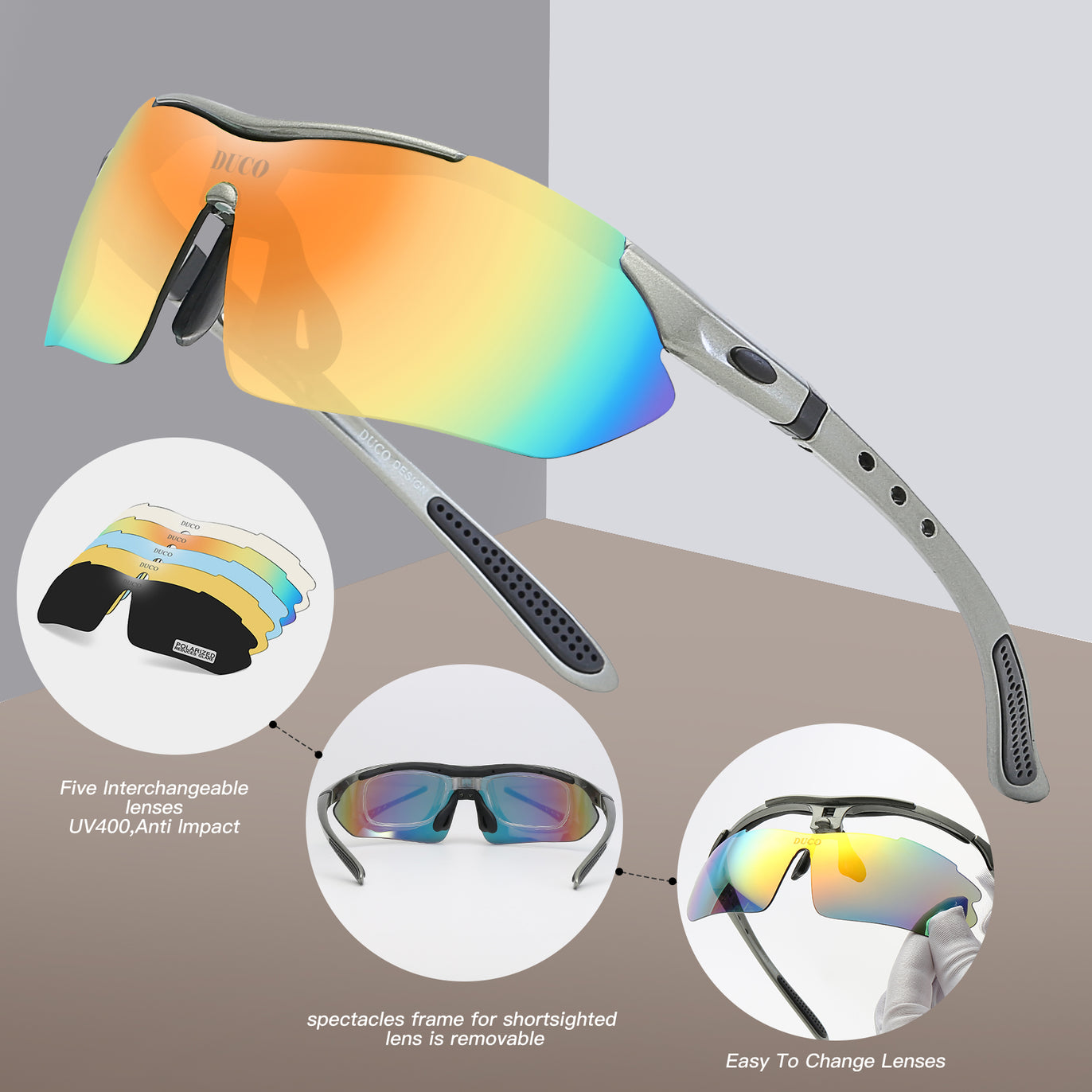 DUCO Polarized Sports Sunglasses For Men And Women Wrap Around