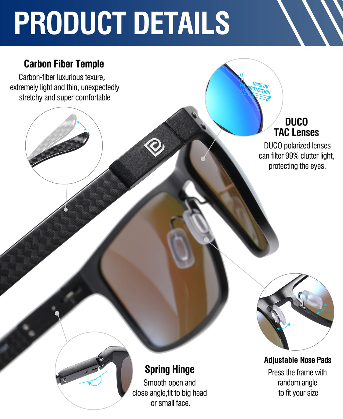 DUCO Men's Sunglasses Polarized for Men Women, Trendy Round