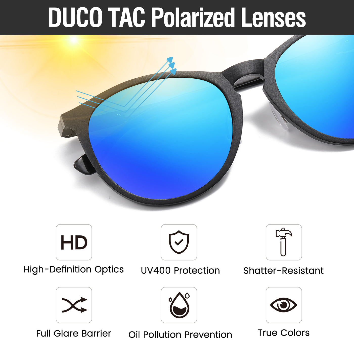 DUCO Men's Sunglasses Polarized for Men Women, Trendy Round Aluminum-magnesium Sun Glasses UV400 Protection DC3017