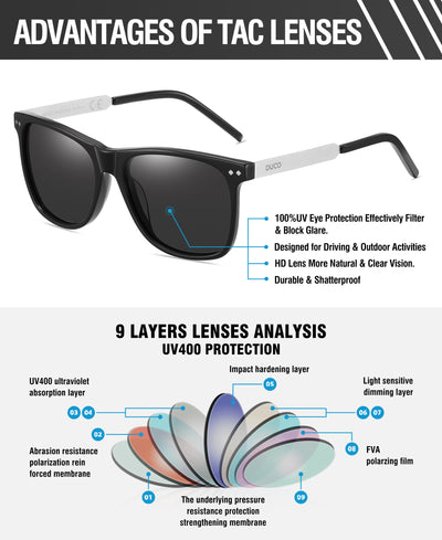 DUCO Polarized Sunglasses For Men Sunglasses Mens Sun Glasses For Driving Fishing Acetate Frame 100% UV Protection 2143
