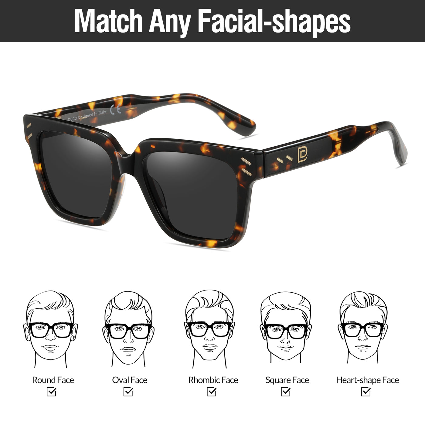 DUCO Retro Square Polarized Sunglasses for Men Women Trendy Vintage Luxury Acetate Sun Glasses UV400 DC2368