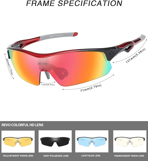 DUCO POLARIZED SPORTS CYCLING SUNGLASSES FOR MEN WITH 5 INTERCHANGEABLE LENSES FOR RUNNING GOLF FISHING HIKING BASEBALL 0020