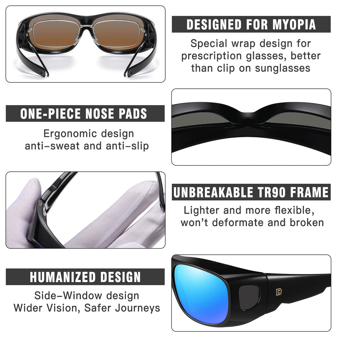 DUCO Over Glasses Sunglasses for Women Men, Polarized Fit Over Sunglasses UV400 Protection TR90 Wrap Around Sunglasses DC8965