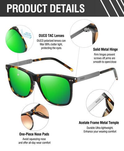 DUCO Polarized Sunglasses For Men Sunglasses Mens Sun Glasses For Driving Fishing Acetate Frame 100% UV Protection 2143