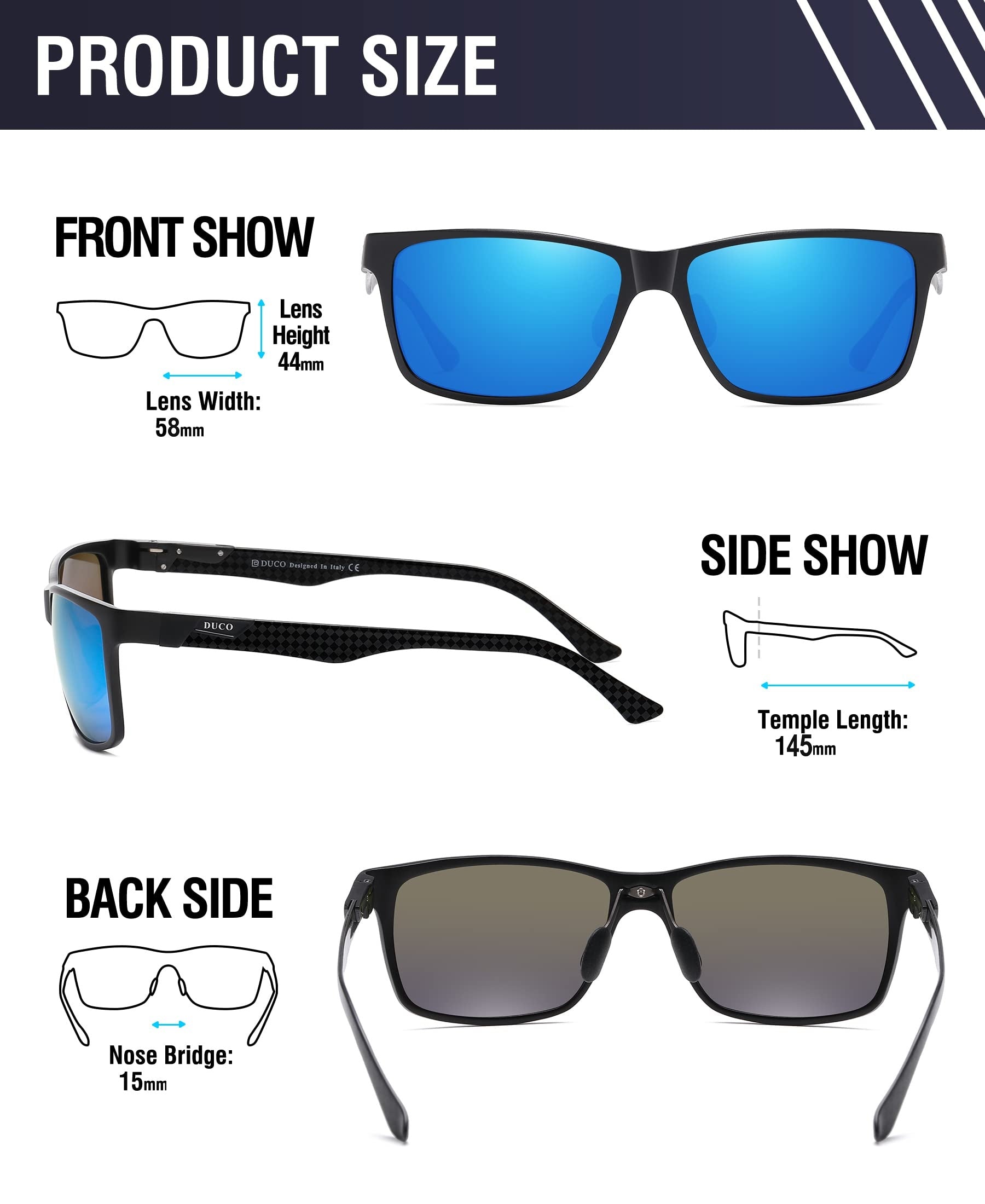 DUCO Men's Carbon Fiber Temple Polarized Sunglasses Shade for Men Sports UV400 DC8206