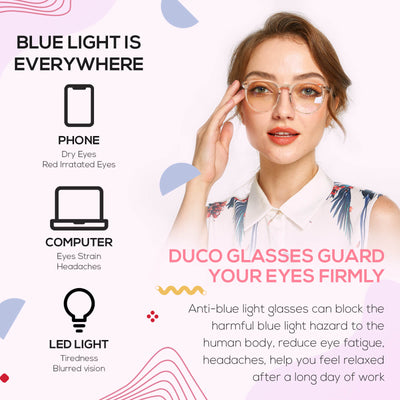 DUCO GLASSES-The right kind of shady Duco Blue Light Glasses for Men Women Round Fashion Retro Acetate Frame Anti Eye Strain Computer Eyeglasses DC8301 Duco 