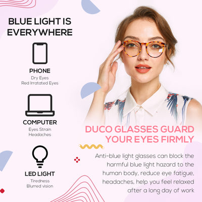 DUCO GLASSES-The right kind of shady Duco Blue Light Glasses for Men Women Round Fashion Retro Acetate Frame Anti Eye Strain Computer Eyeglasses DC8301 Duco 