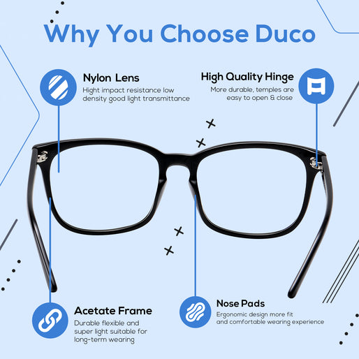 DUCO GLASSES-The right kind of shady Duco Retro Square Blue Light Glasses For Men Blue Ray Blocking Glasses Computer Gaming Glasses Nylon Lens Acetate Frame 8302 Duco 