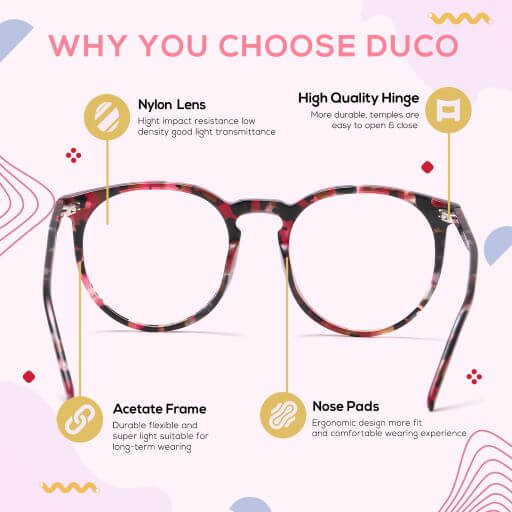 DUCO GLASSES-The right kind of shady Duco Blue Light Glasses for Men Women Round Fashion Retro Acetate Frame Anti Eye Strain Computer Eyeglasses DC8301 Duco 