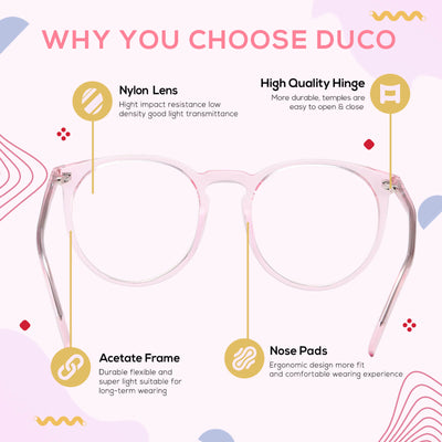 DUCO GLASSES-The right kind of shady Duco Blue Light Glasses for Men Women Round Fashion Retro Acetate Frame Anti Eye Strain Computer Eyeglasses DC8301 Duco 