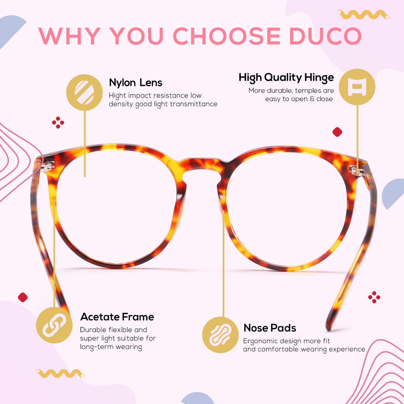 DUCO GLASSES-The right kind of shady Duco Blue Light Glasses for Men Women Round Fashion Retro Acetate Frame Anti Eye Strain Computer Eyeglasses DC8301 Duco 