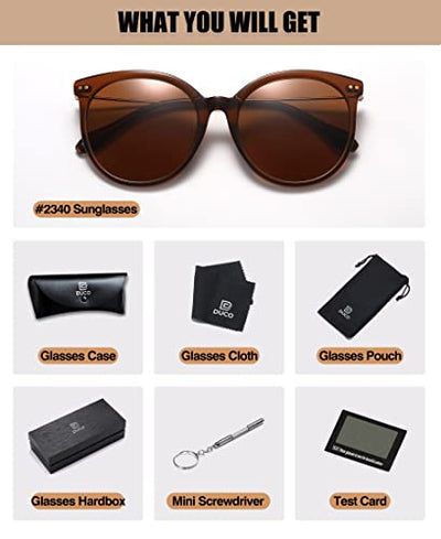 DUCO Classic Round Polarized Sunglasses Womens Vintage Acetate Shade DC2340