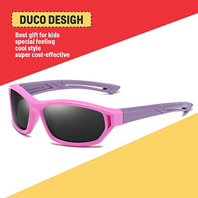 DUCO Polarized Kids Sunglasses with Strap for Boys Girls Youth Sports Baseball Shades UV Protection K029