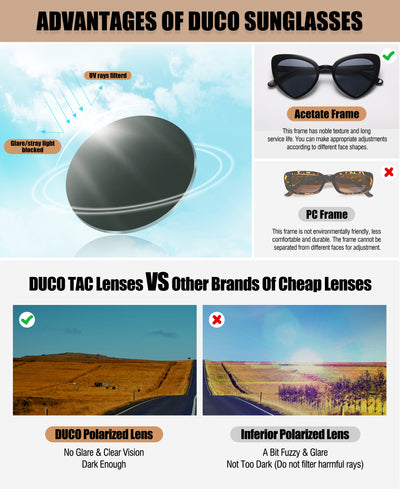 DUCO GLASSES-The right kind of shady DUCO Trendy Heart Polarized Sunglasses for Women Narrow Cat Eye Sun Glasses Vintage Shades UV400 DC1206 Duco 