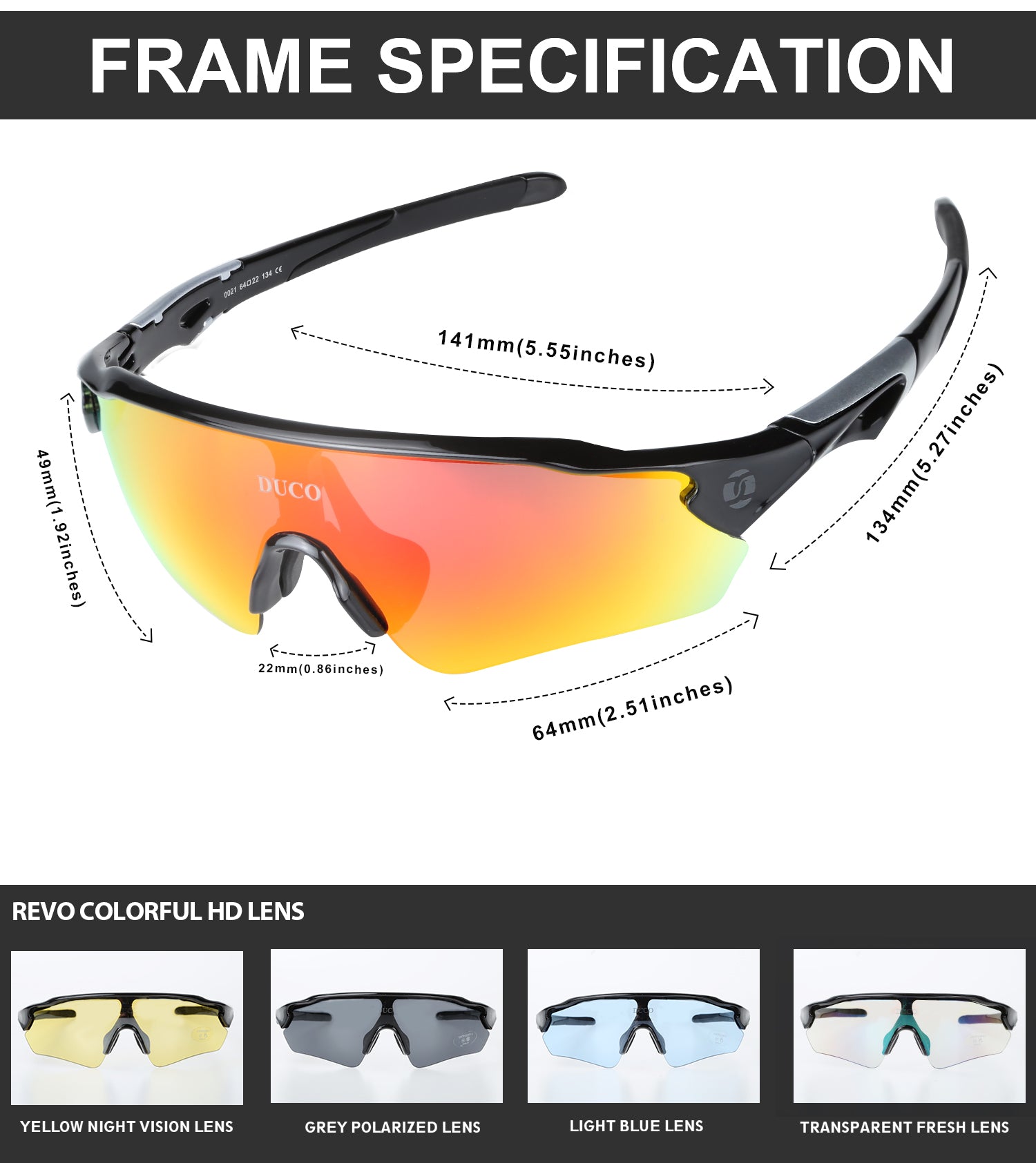 DUCO GLASSES-The right kind of shady Duco Polarized Sports Cycling Sunglasses for Men with 5 Interchangeable Lenses for Running Golf Fishing Hiking Baseball 0021 Duco Men