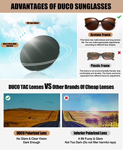 DUCO Classic Round Polarized Sunglasses Womens Vintage Acetate Shade DC2340