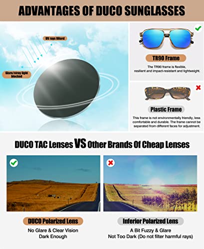 DUCO Oversized Vintage Square Sunglasses for Women Men Retro Polarized Shades Lightweight Double Bridge Sun Glasses DC3001