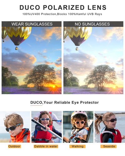 DUCO GLASSES-The right kind of shady DUCO TPEE Kids Sport Polarized Sunglasses For Kids Boys Girls Rubber Flexible Frame Sunglasses UV Protection Duco Sunglasses
