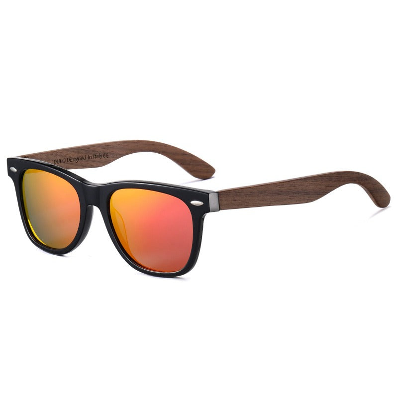 Occhiali Da Sole Polarizzati DUCO In Legno Di Noce Con Protezione UV400 | Montatura Ecologica, Lenti Antiriflesso, Unisex, Include Custodia E Accessori
