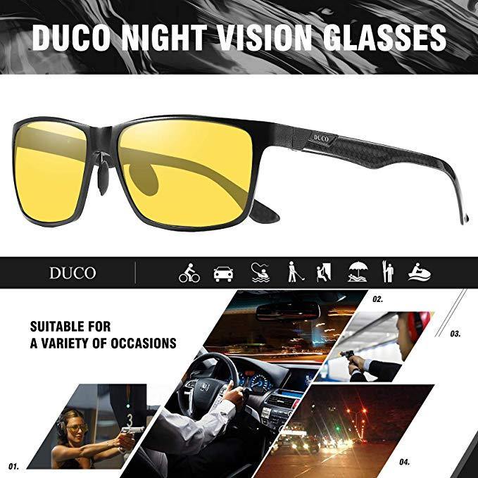 Duco Carbon Fiber Temple Night Vision Anti Glare Driving Glasses 8206