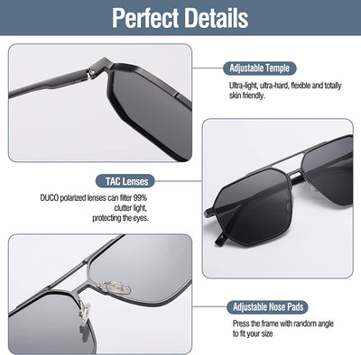 DUCO Square Sunglasses for Men Women Polarized Oversized Trendy Shades DC3032