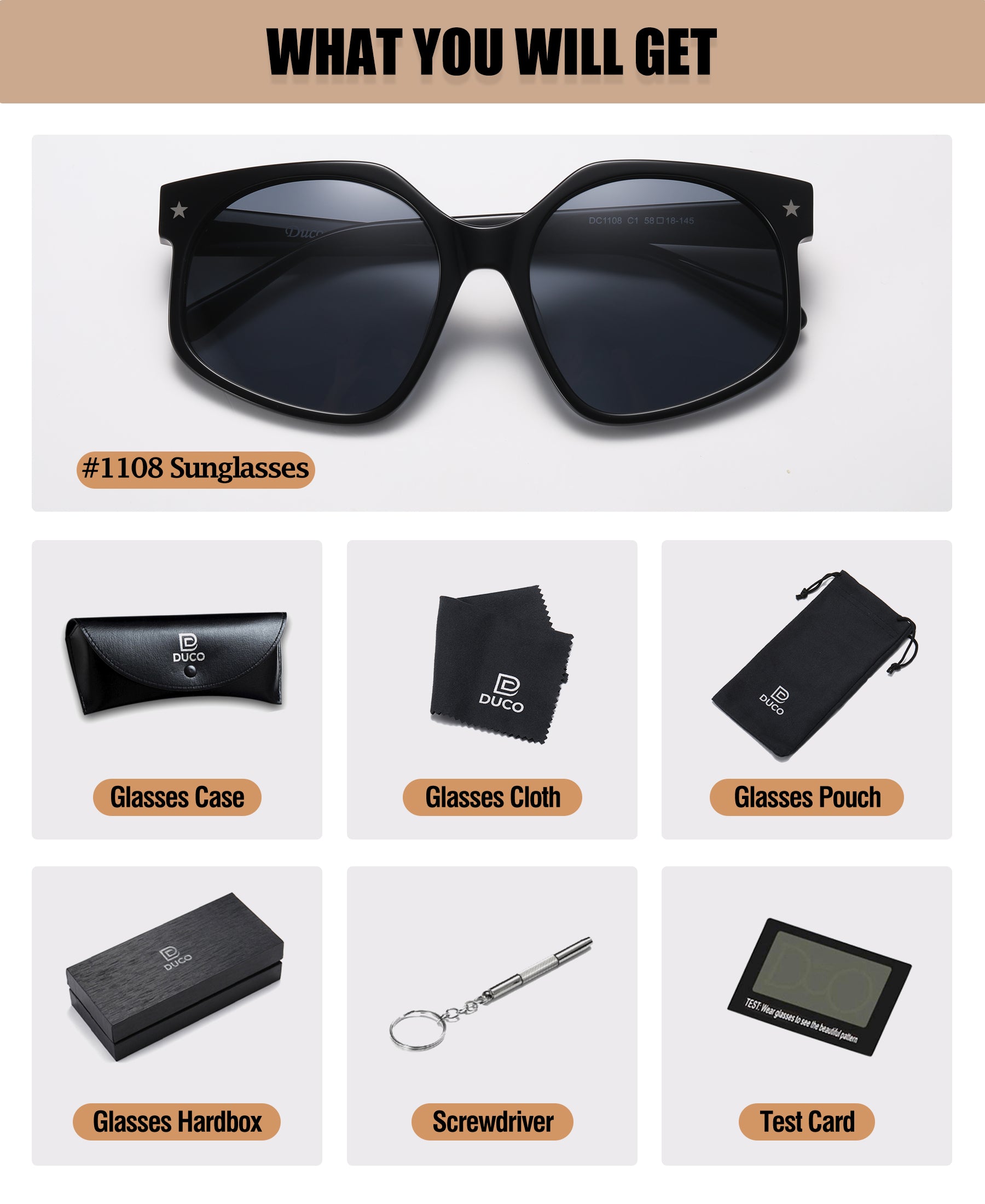 DUCO GLASSES-The right kind of shady DUCO Retro Oversized Square Polarized Sunglasses for Women Men Trendy Shades UV400 DC1108 Duco 