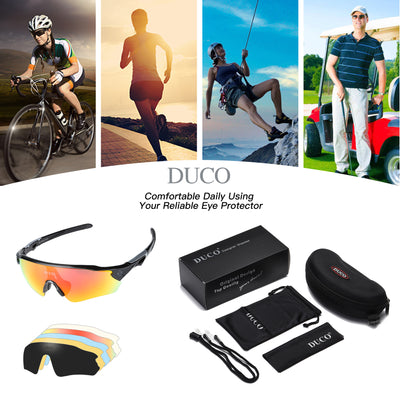 DUCO GLASSES-The right kind of shady Duco Polarized Sports Cycling Sunglasses for Men with 5 Interchangeable Lenses for Running Golf Fishing Hiking Baseball 0021 Duco Men