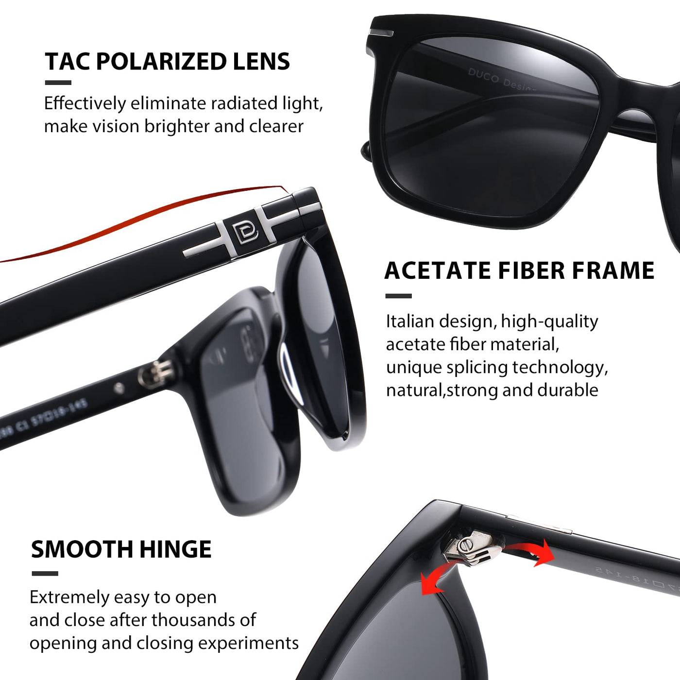 DUCO Polarized Sunglasses Designer Acetate Frame UV Protection Lens DC8288