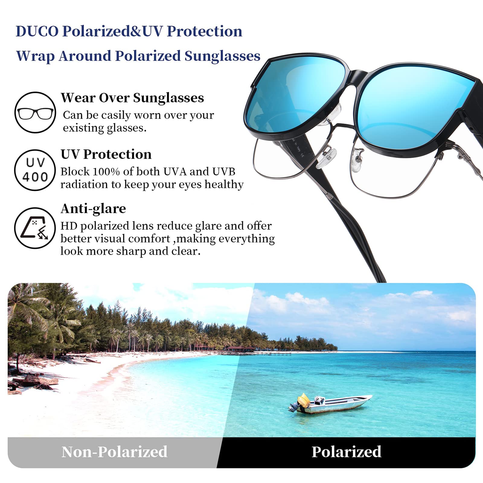 DUCO Fit Over Sunglasses Retro Round Wraparound Shades DC8961