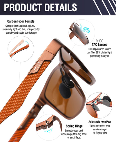 DUCO Men's Carbon Fiber Temple Polarized Sunglasses Shade for Men Sports UV400 DC8206