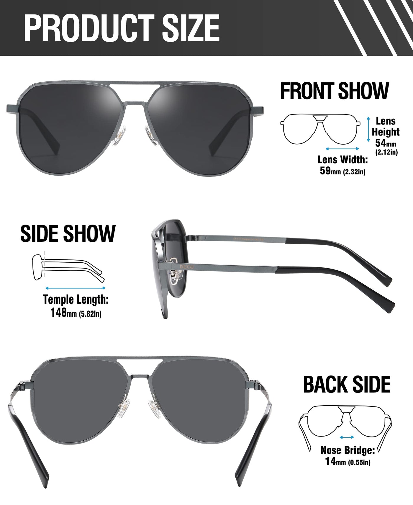 DUCO Retro Sunglasses for Men Women Oversized Vintage Fashion Shades DC3039