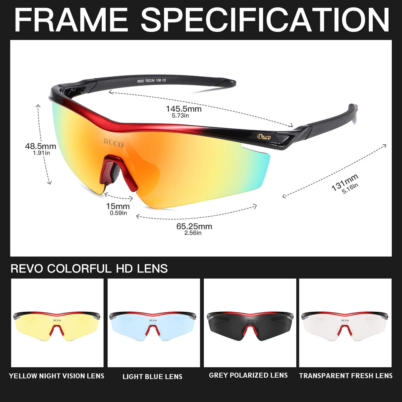 DUCO Polarized Sports Mens Sunglasses for Driving Running Cycling Sun Glasses 0022