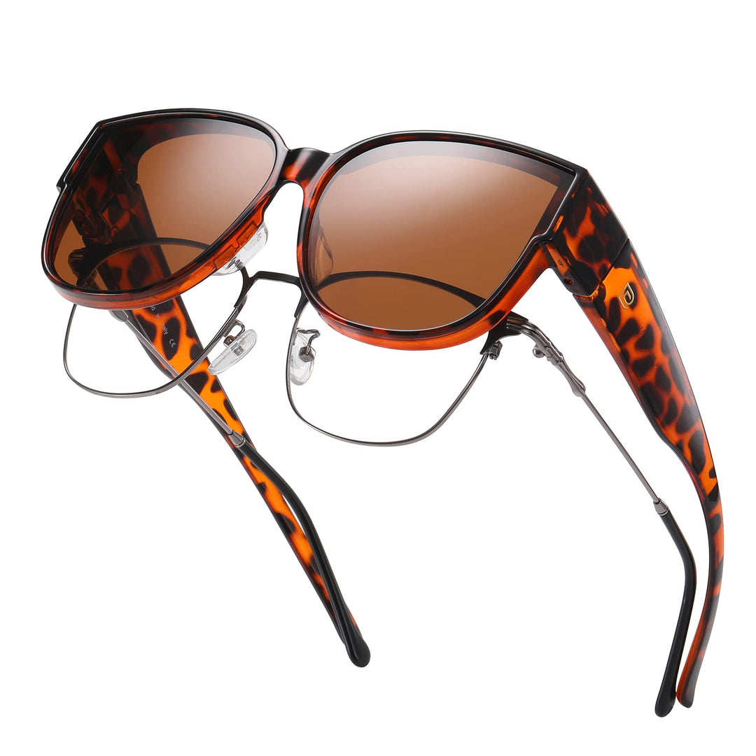 DUCO Zonnebril voor dames en heren, gepolariseerd, uniseks, UV400- bescherming, wrap around verblindingsbescherming, overbril voor brildragers DC8954, M Maat Transparant Grijs Frame Revo Groen Lens